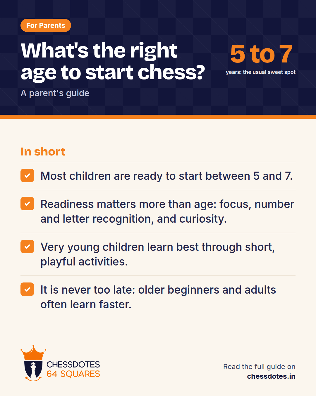 Summary: Most children are ready to start between 5 and 7. Readiness matters more than age: focus, number and letter recognition, and curiosity. Very young children learn best through short, playful activities. It is never too late: older beginners and adults often learn faster.