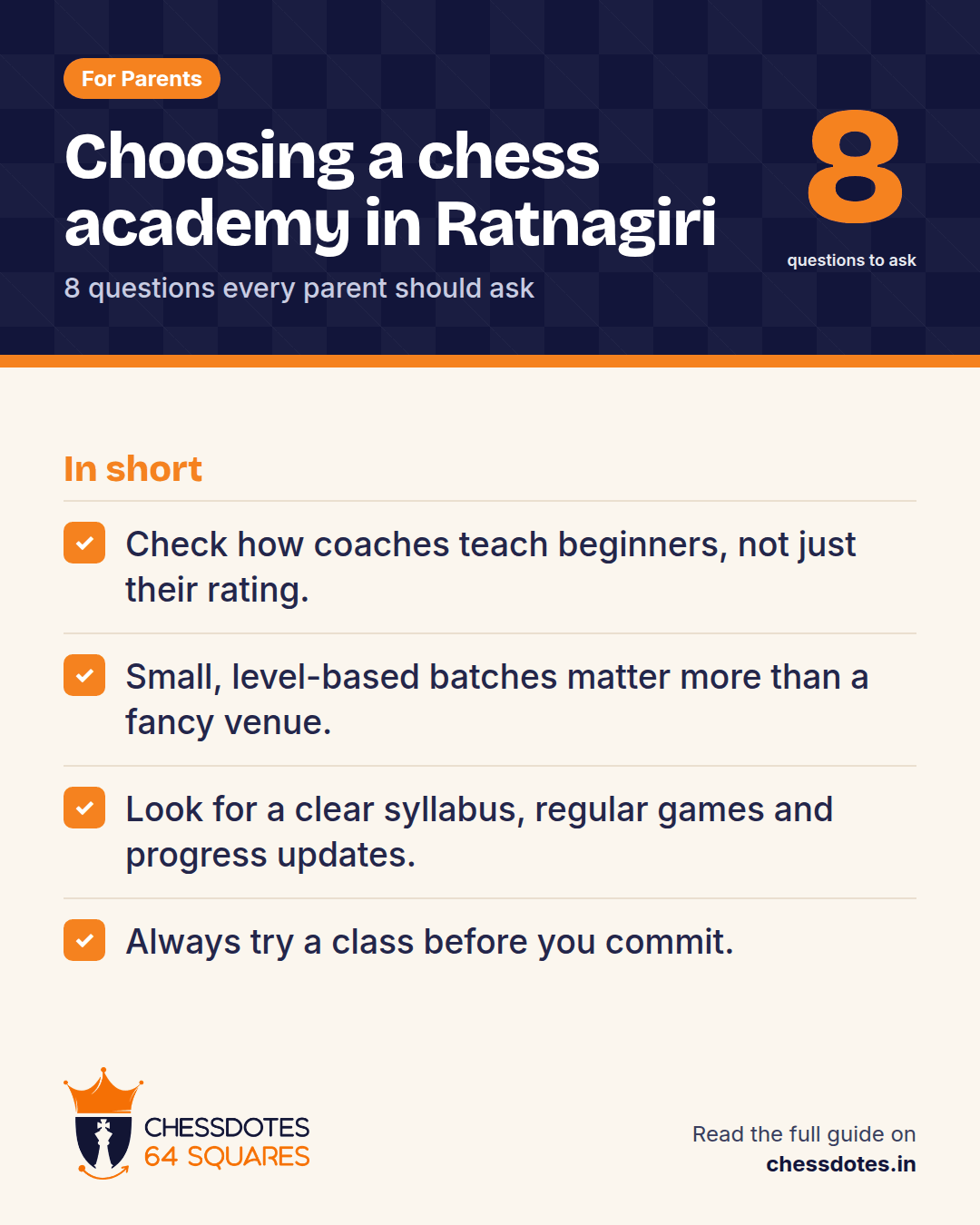 Summary: Check how coaches teach beginners, not just their rating. Small, level-based batches matter more than a fancy venue. Look for a clear syllabus, regular games and progress updates. Always try a class before you commit.